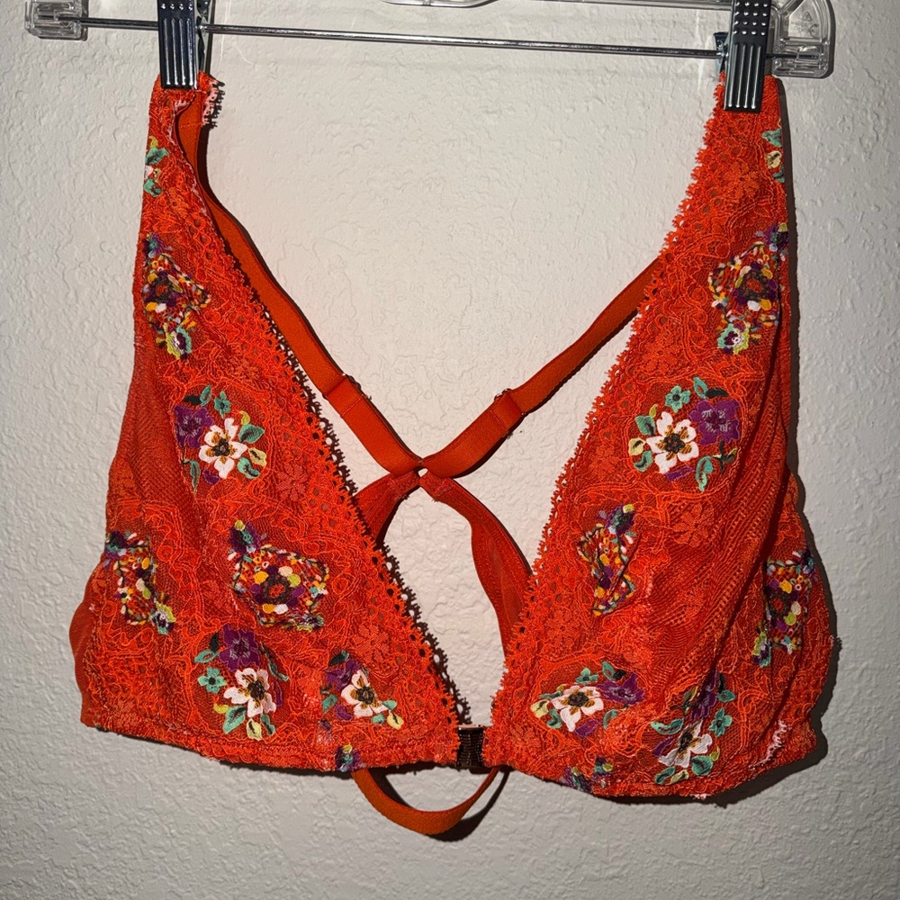 Embroidered Orange Lace Bralette